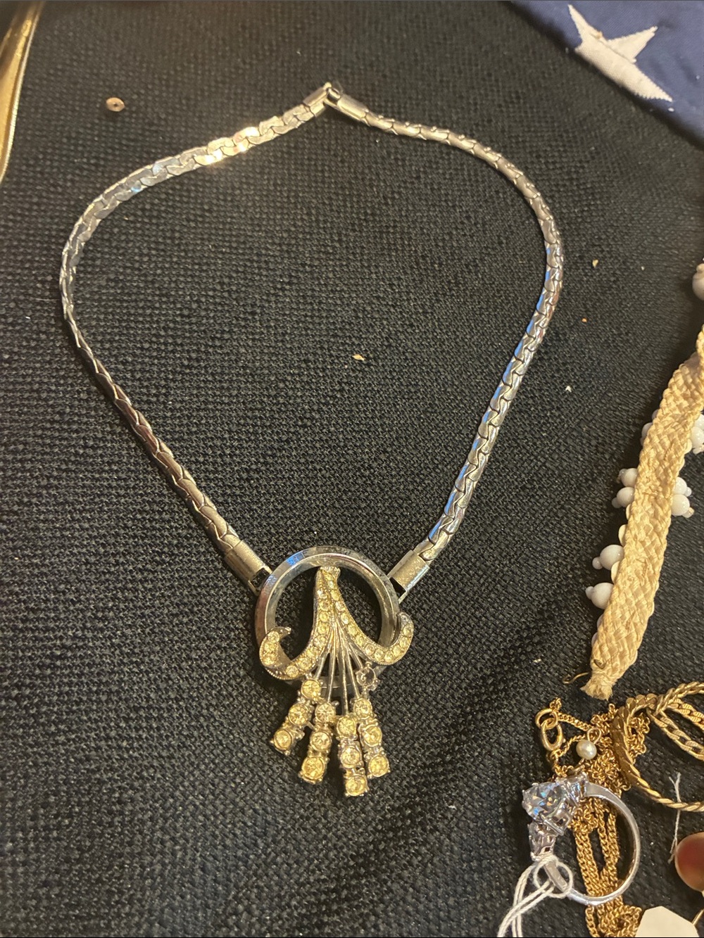 Silver-Tone Necklace with Gold Crystal Pendant